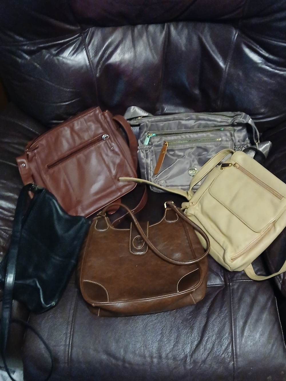 Leather Crossbody and Shoulder Bag Assortment - Brown, Tan, Black, Beige, Gray
